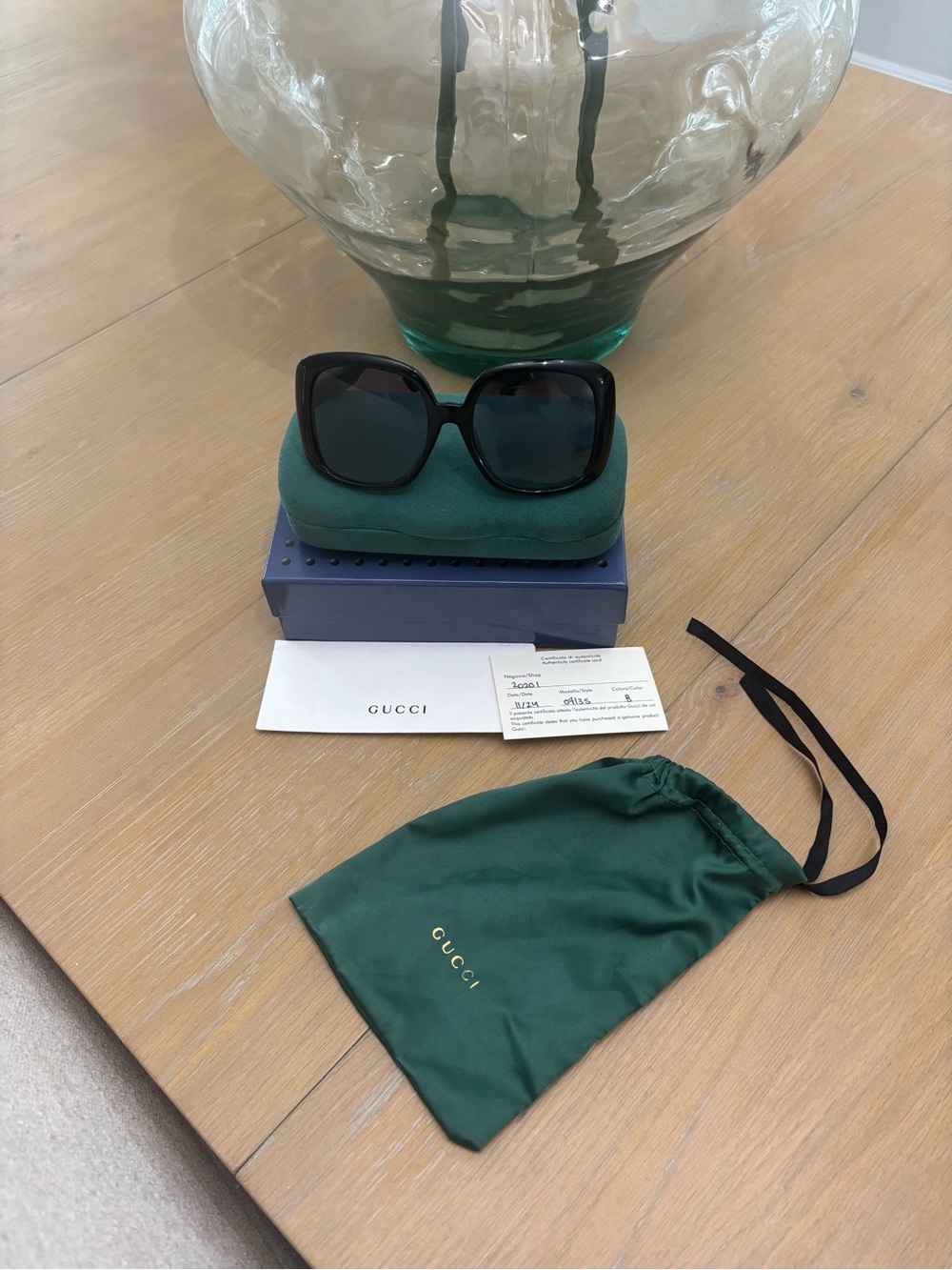 Gucci Black Oversized Square Sunglasses with Green Pouch